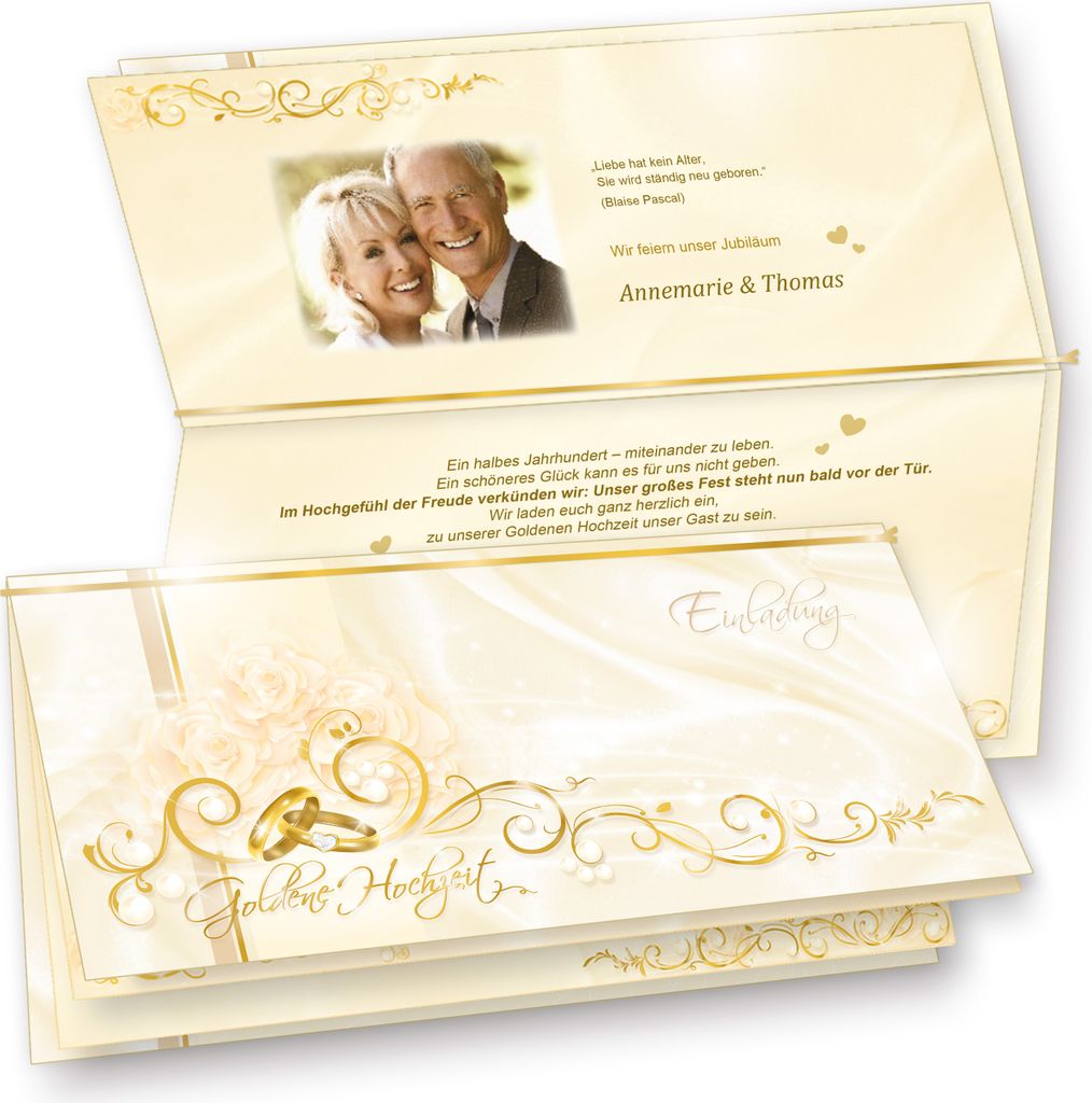 Einladungskarten Goldene Hochzeit (10 Sets) fein abgestimmte Einladungen Goldhochzeit, Set mit 10 Karten, 10 Umschläge, 10 Einlegeblätter zum Sel...