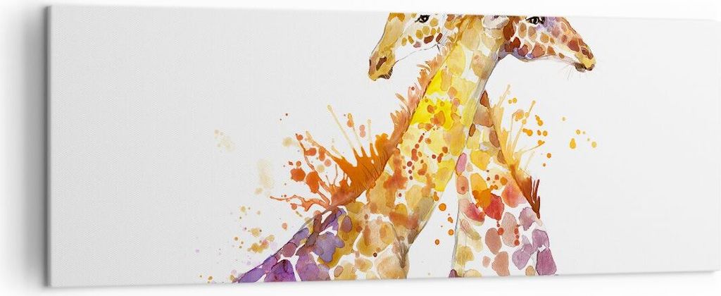 Bild auf Leinwand - Leinwandbild - Giraffen Tiere Kinder Safari - 140x50cm - Wand Bild - Wanddeko - Leinwanddruck - Bilder - Kunstdruck - Wanddekor...