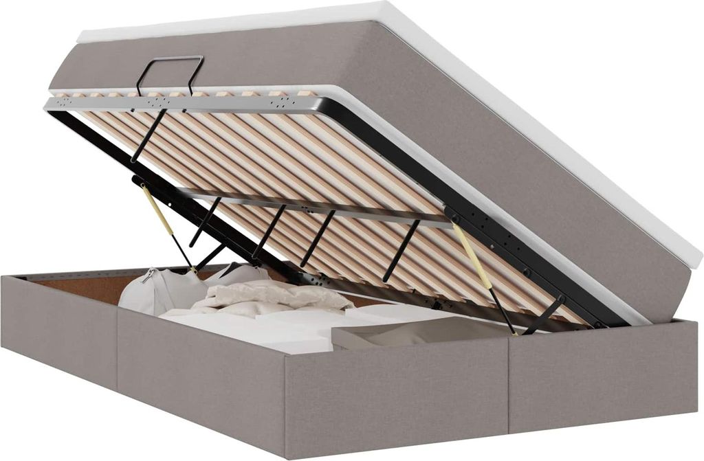 Aufbewahrungsbett mit Matratze Taupe 120 x 190 cm Polyester