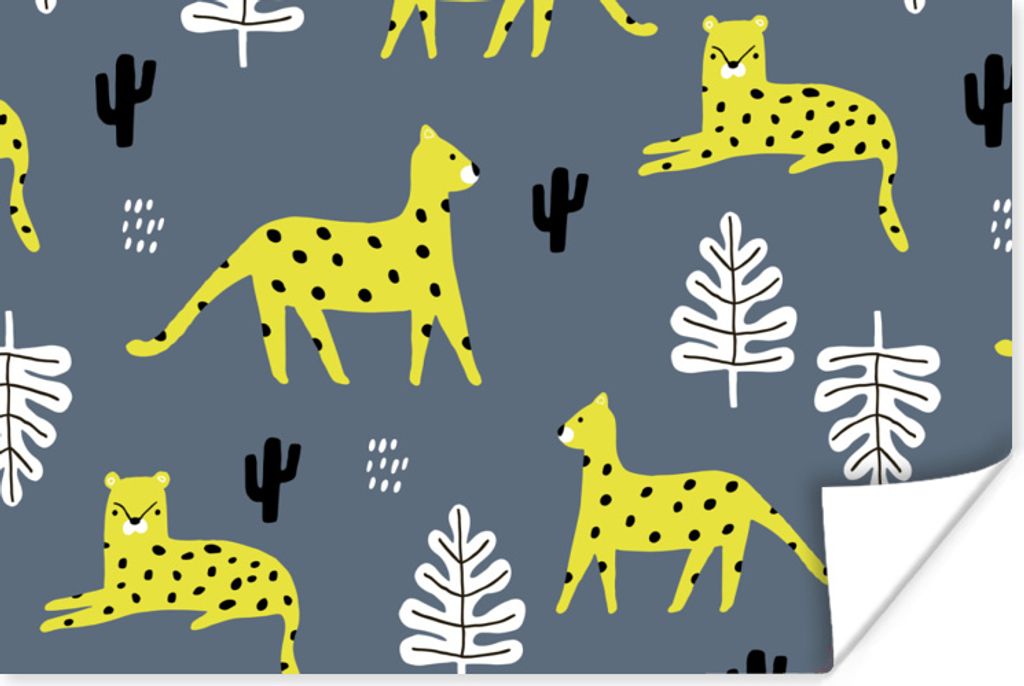 MuchoWow Poster Leopard - Blatt - Muster 90x60 cm - Schlafzimmer