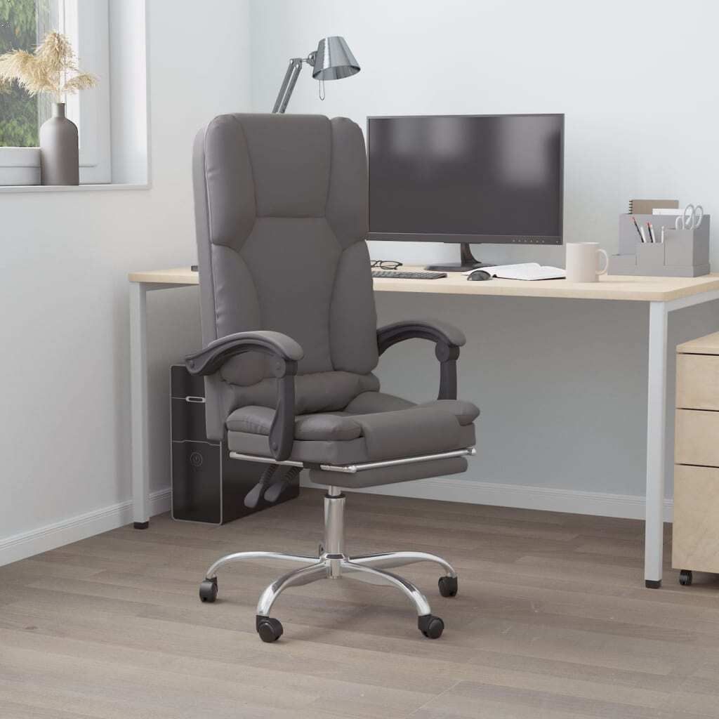 The Living Store Bürostuhl mit Massagefunktion Grau Kunstleder