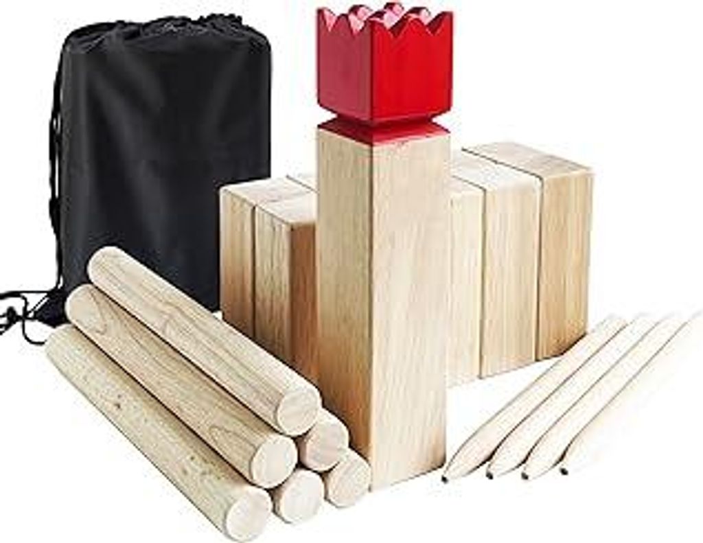 Kubb Spiel im Freien | Wurfspiel mit Tragetasche | Kegelspiel | Gummi Holz Garten Rasen Spiele | Wurfspiel mit Tragetasche (30 x 6.3 x 6.3 cm-King, M)
