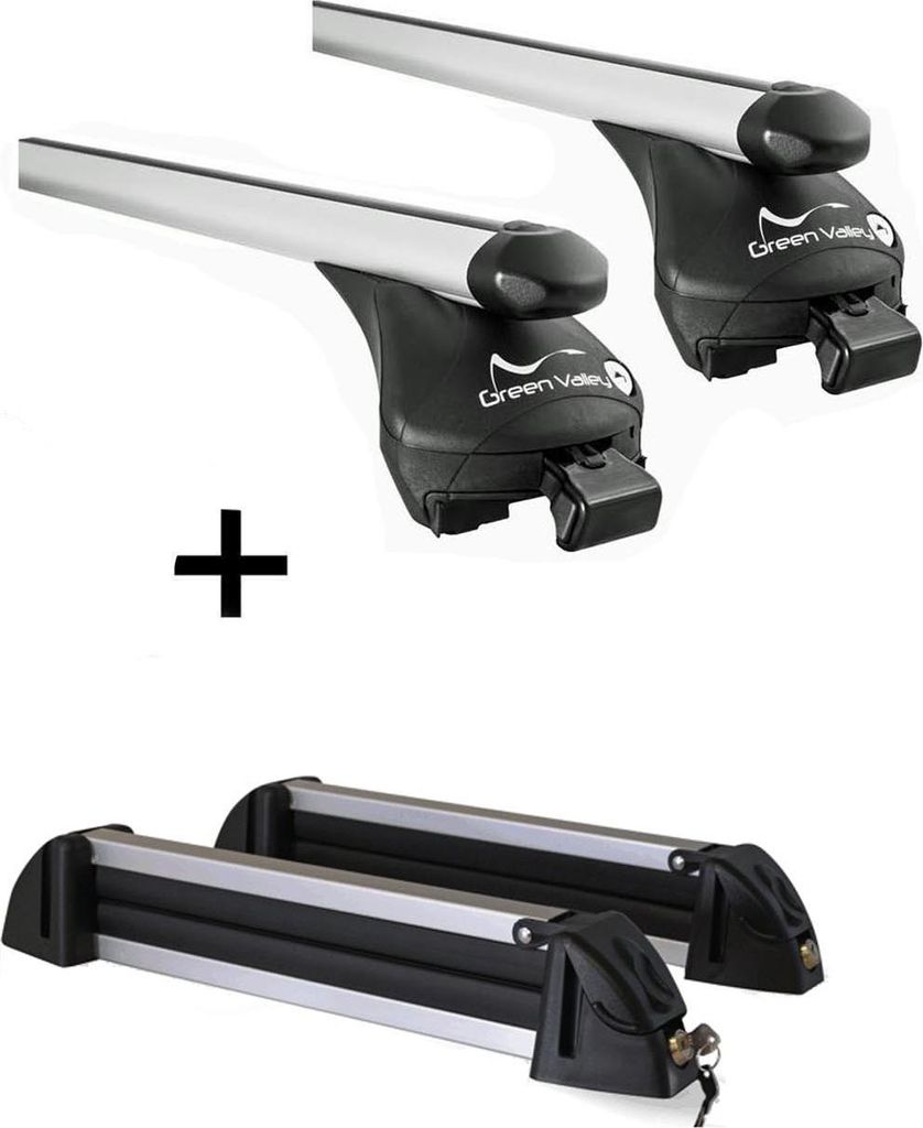 Relingträger Quick L + Skiträger / Snowboardträger / Skihalter Alu 4 Paar Ski kompatibel mit für Mercedes GLA ab 2014