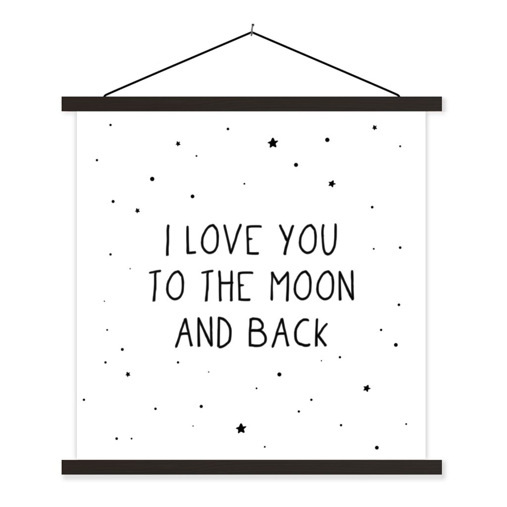 MuchoWow Textilposter Zitate - Ich liebe dich bis zum Mond und zurück - Baby - Liebe - Sprichwörter 60x60 cm mit schwarzem Rahmen - Posteraufh...