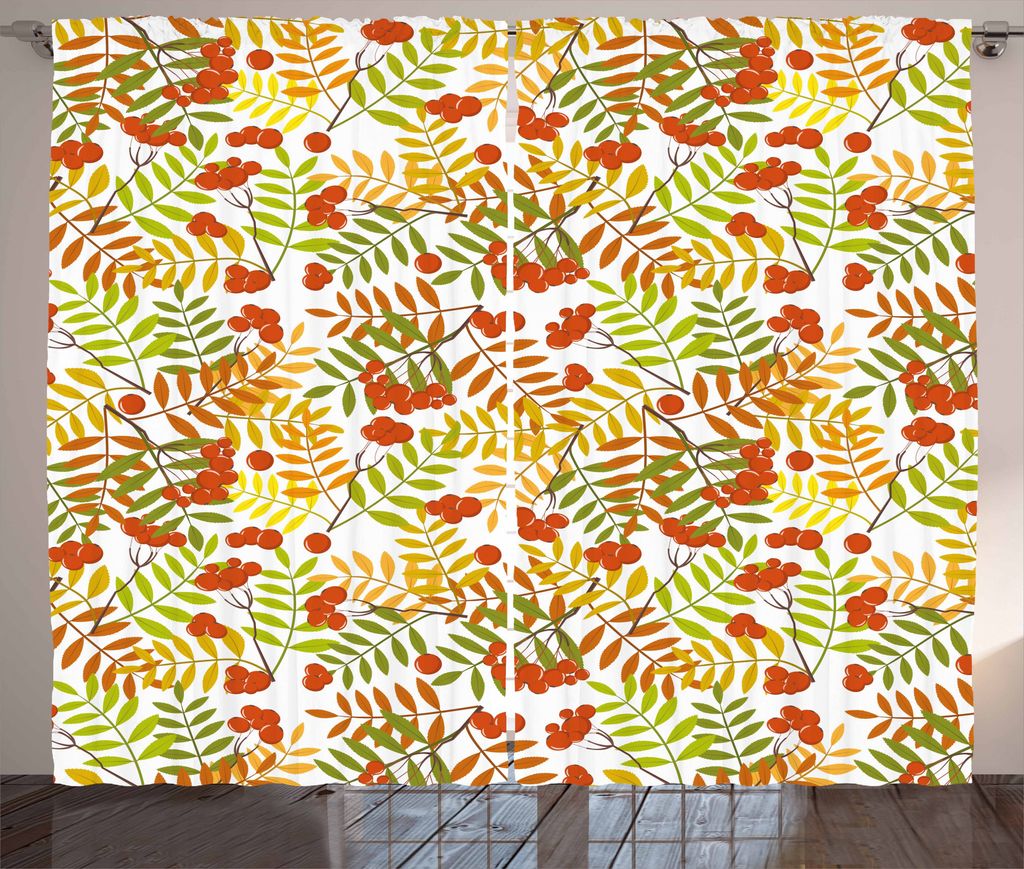 ABAKUHAUS Eberesche Rustikaler Vorhang, Ländliche Pflanzen Wildnis, Wohnzimmer Universalband Gardinen mit Schlaufen und Haken, 280 x 175 cm, Gelb ...