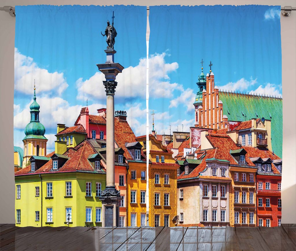 ABAKUHAUS Reise Rustikaler Gardine, Scenic Old Warschau, Schlafzimmer Kräuselband Vorhang mit Schlaufen und Haken, 280 x 225 cm, Mehrfarbig