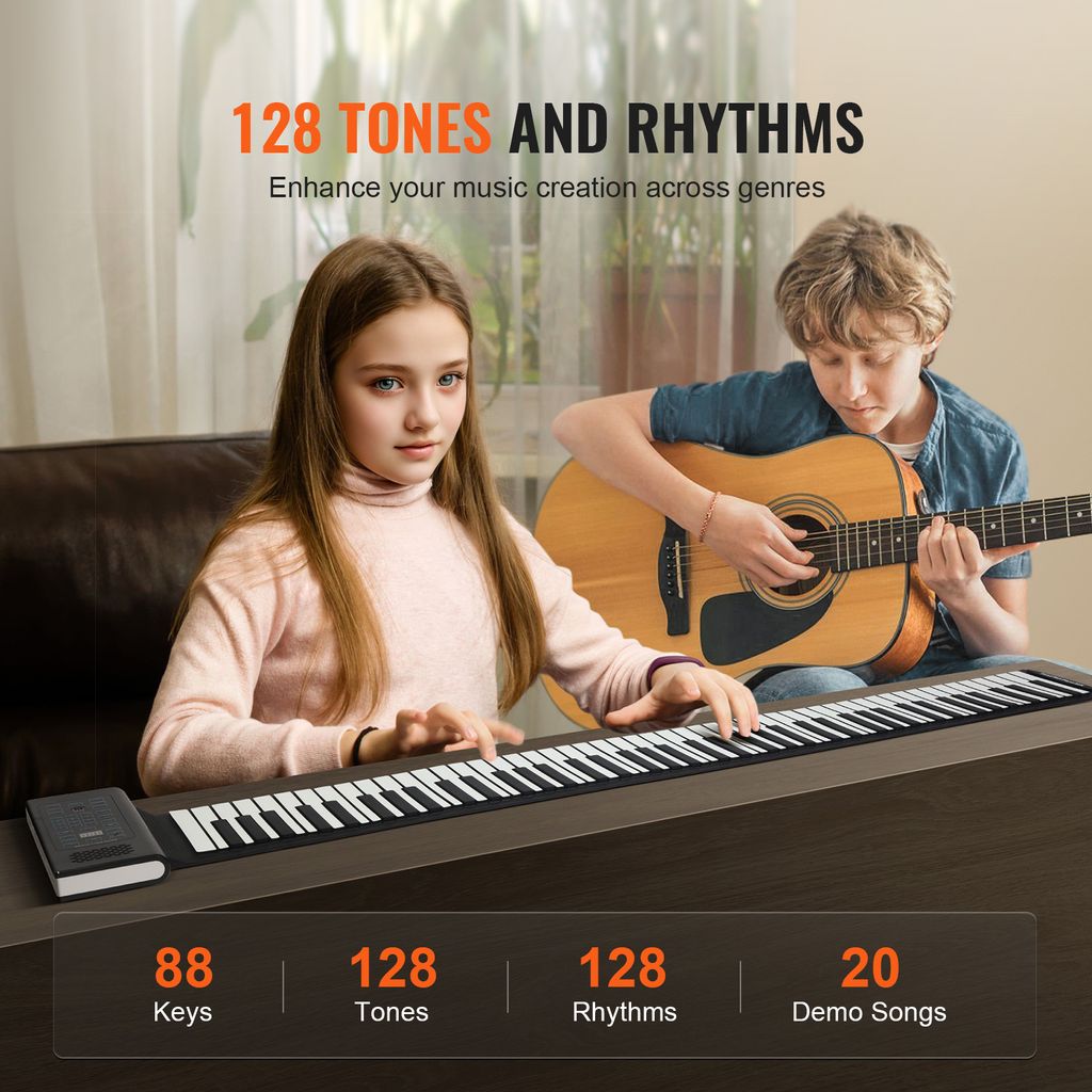 VEVOR roll-up keyboard piano s 88 klávesami, 128 rytmů, 128 Obrázek produktu 3