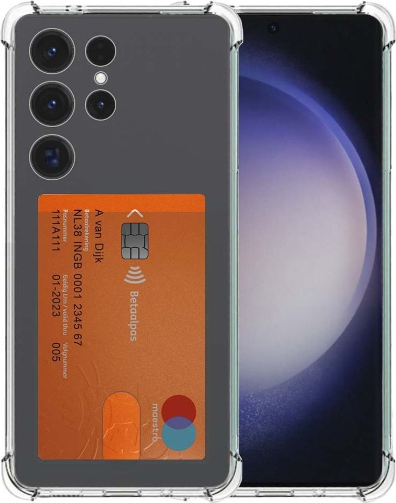 Smartphonica Telefoonhoesje Geschikt voor Samsung Galaxy S23 Ultra met Pasjeshouder Doorzichtig Siliconen - Transparant TPU Shockproof Backcover ...