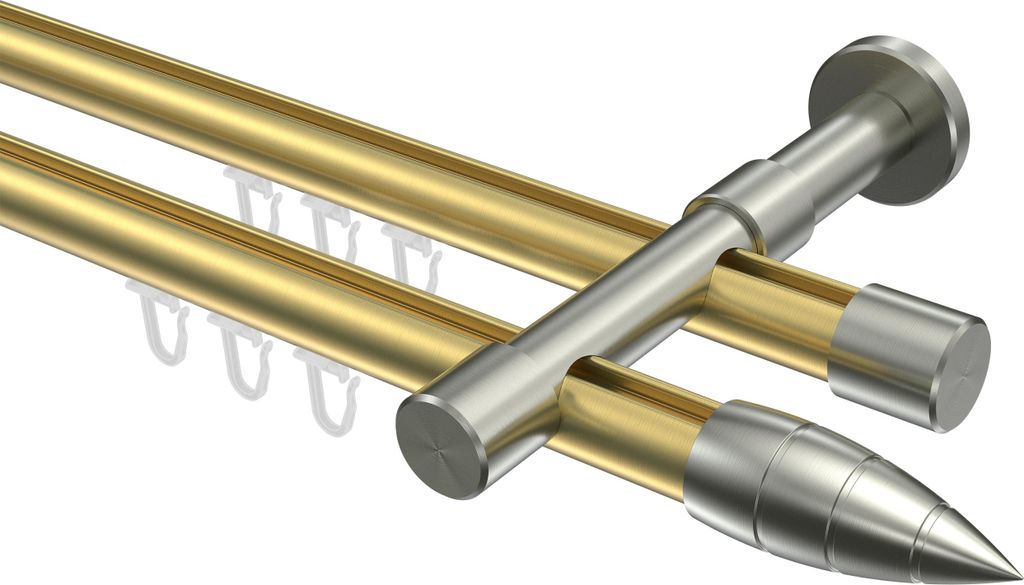 Interdeco Innenlaufstange / Gardinenstange mit Innenlauf Messing-Optik / Edelstahl-Optik, Typ Prestige Samanto (Rillenpatrone), 20 mm Ø 2-läufig,...