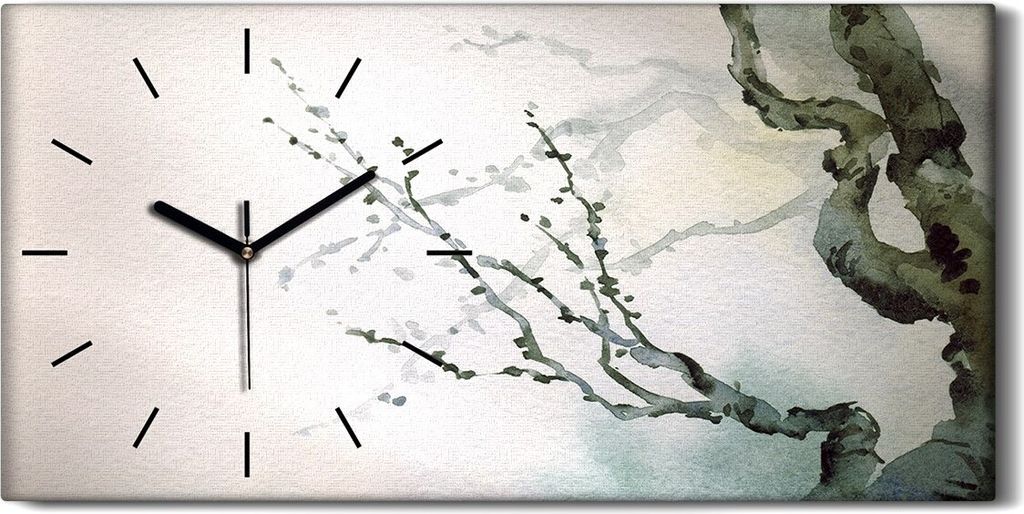 Dekor Leinwand Uhr Wandbilder Geräuschlos 60x30 Kunst Tinte Kirschbaum - schwarze Hände