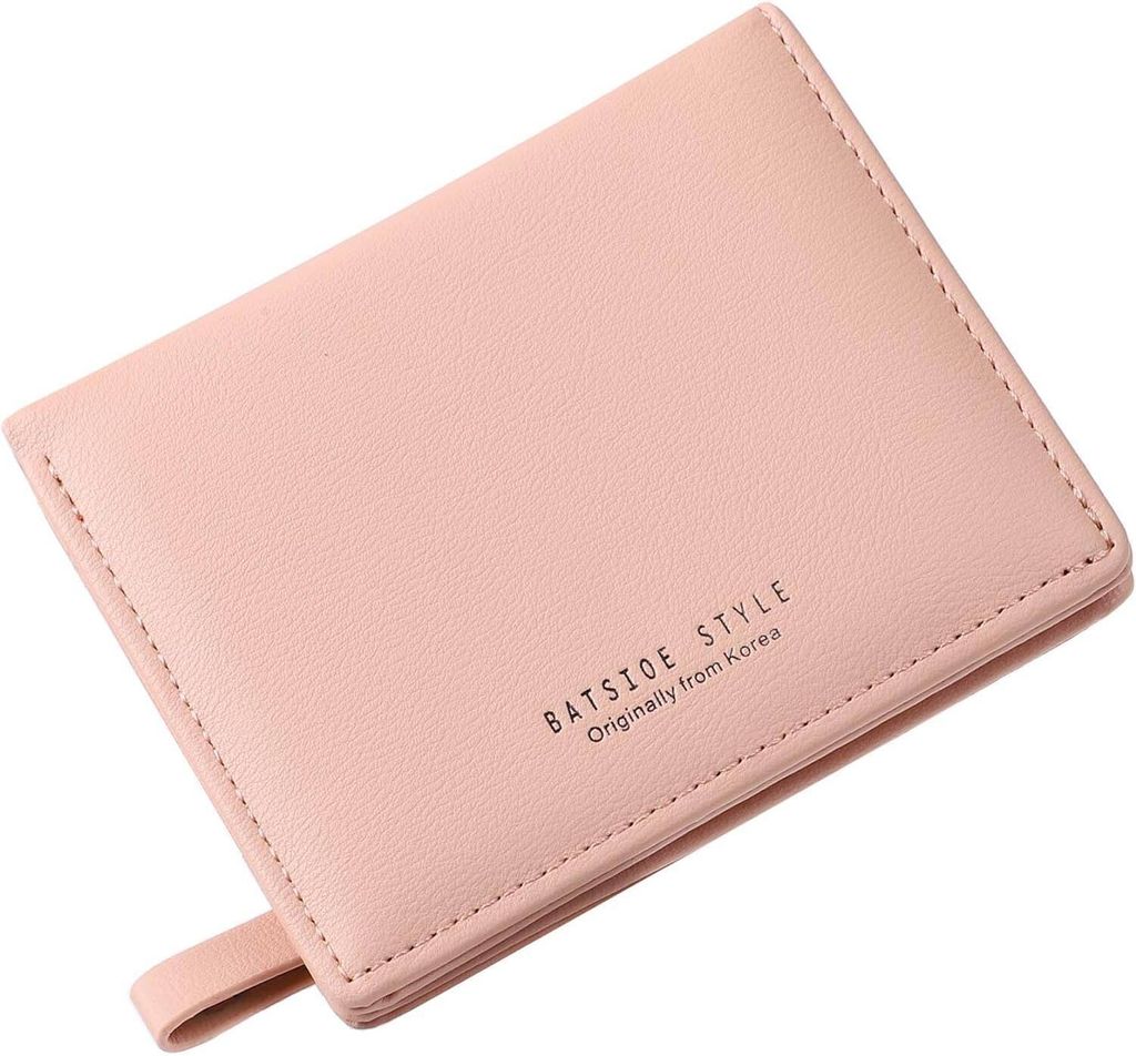 OKWISH Einfacher Stil Leder Geldbörse für Damen Portemonnaie Brieftasche Querformat Geldbörse Damen klein Rosa