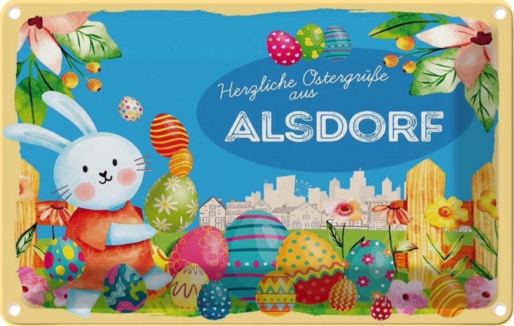 vianmo Blechschild 12x18 cm Ostergrüße ALSDORF Ostern Gruß