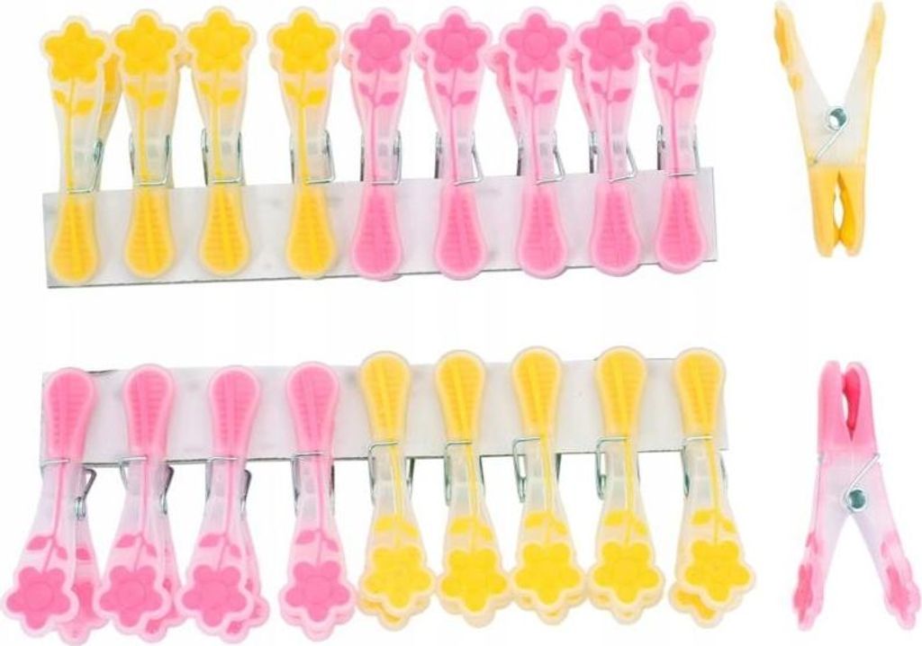 FEINZ | Wäscheklammern mit Gummi - 20 Stück - Blumenmotiv - Rutschfest - Bunte Farben