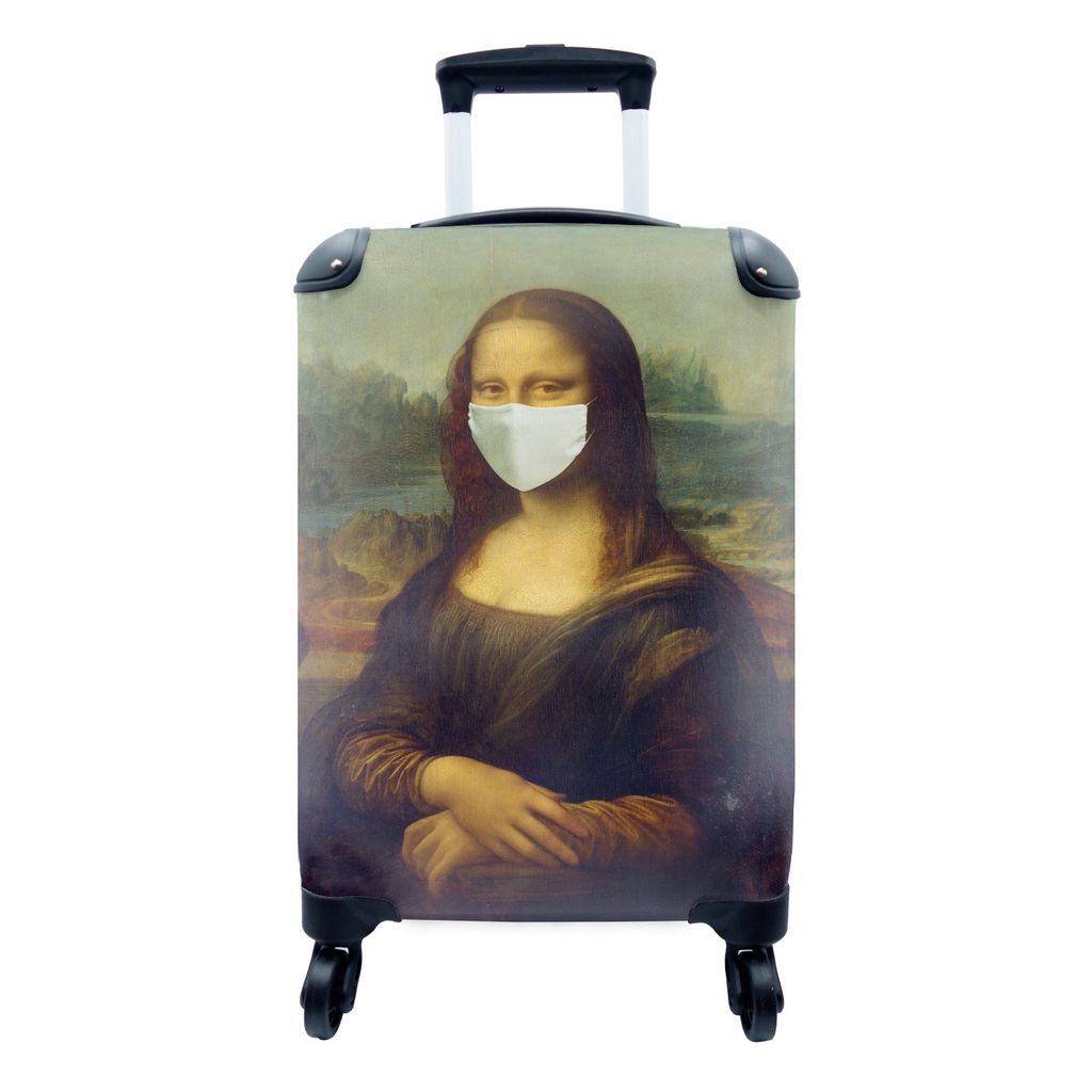 MuchoWow Koffer Handgepäck Trolley Rollkoffer Kleine Reisekoffer mit 4 Rollen - Mona Lisa - Leonardo da Vinci - Mundharmonika - Cabin Size < 55x...