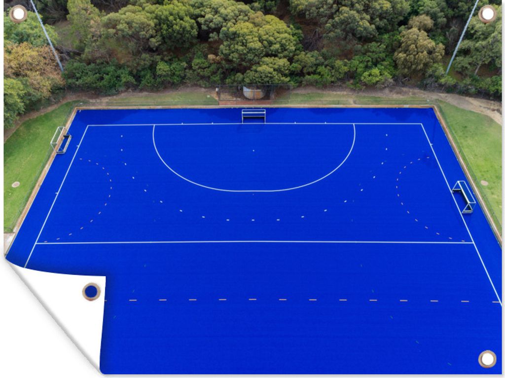 MuchoWow 80x60 cm Outdoor-Poster Gartendeko Sichtschutz Garten Poster für den Garten Luftaufnahme eines blauen Hockeyfeldes
