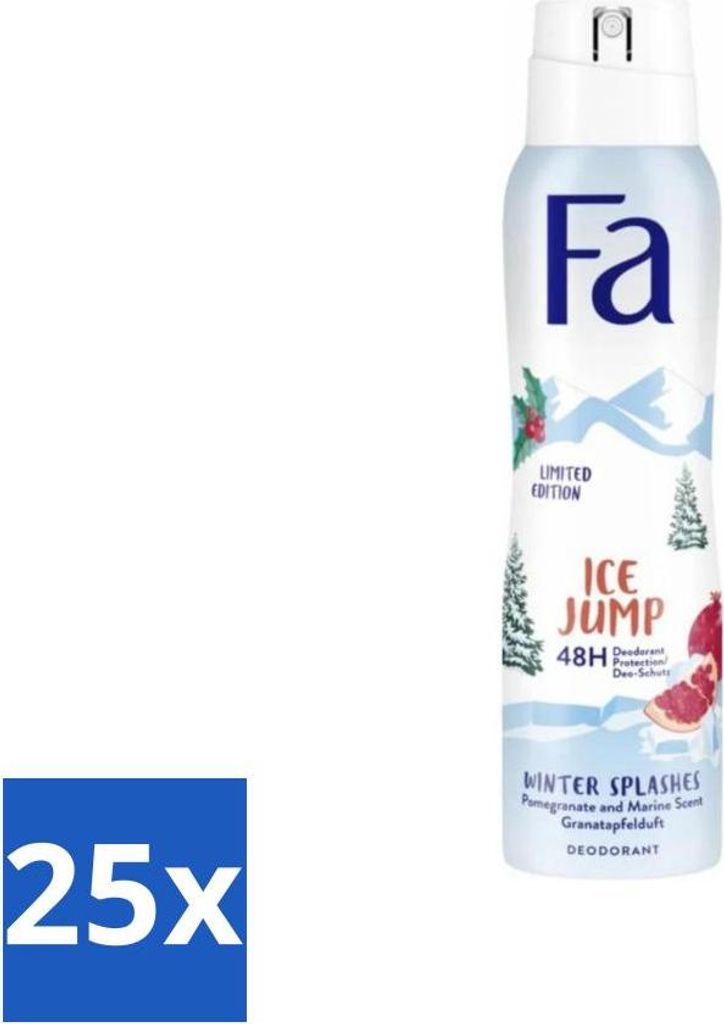 Fa - Deodorant Spray - Winter Splashes Ice Jump - Cool - 48 Stunden Schutz - 150 ml - Vorteilspack - 25 Stücke