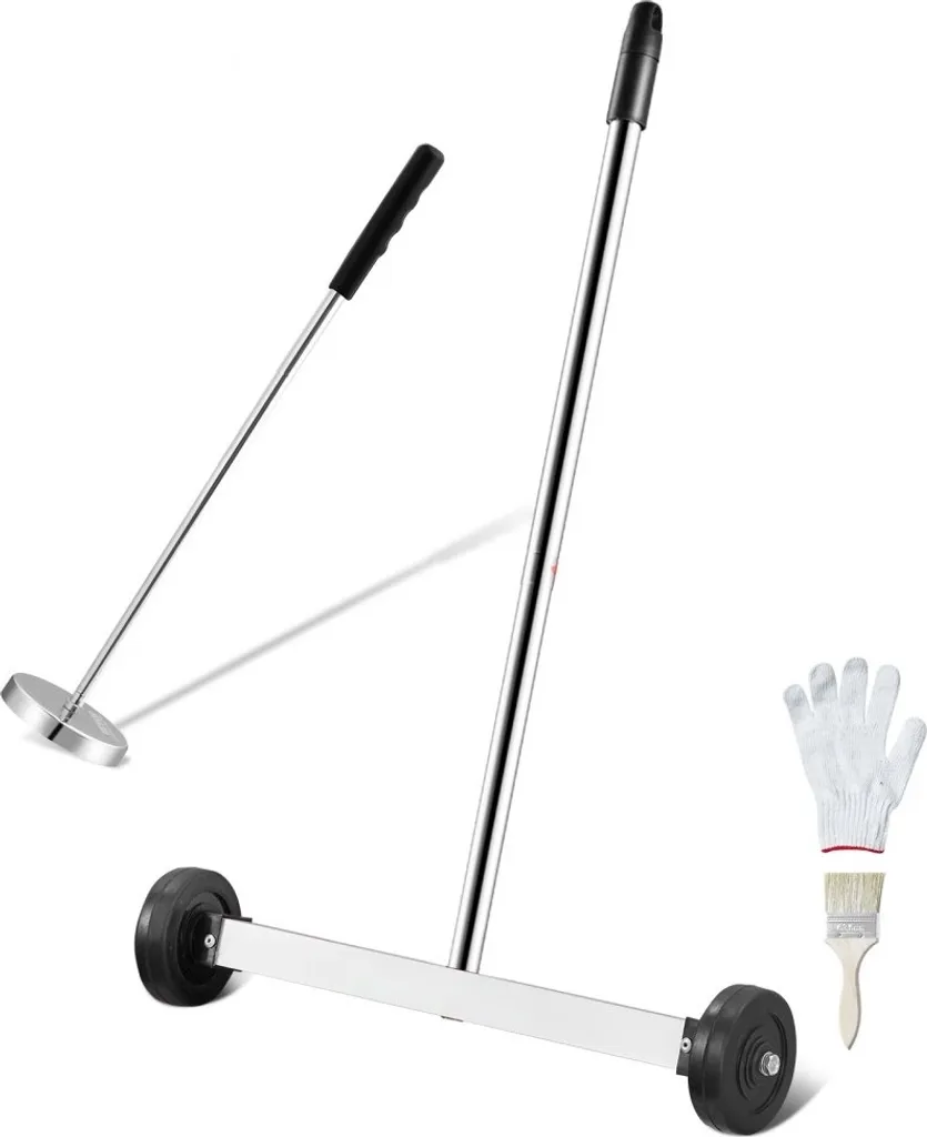 Balayeuse magnétique télescopique 38 cm à roulettes pour ramassage fer