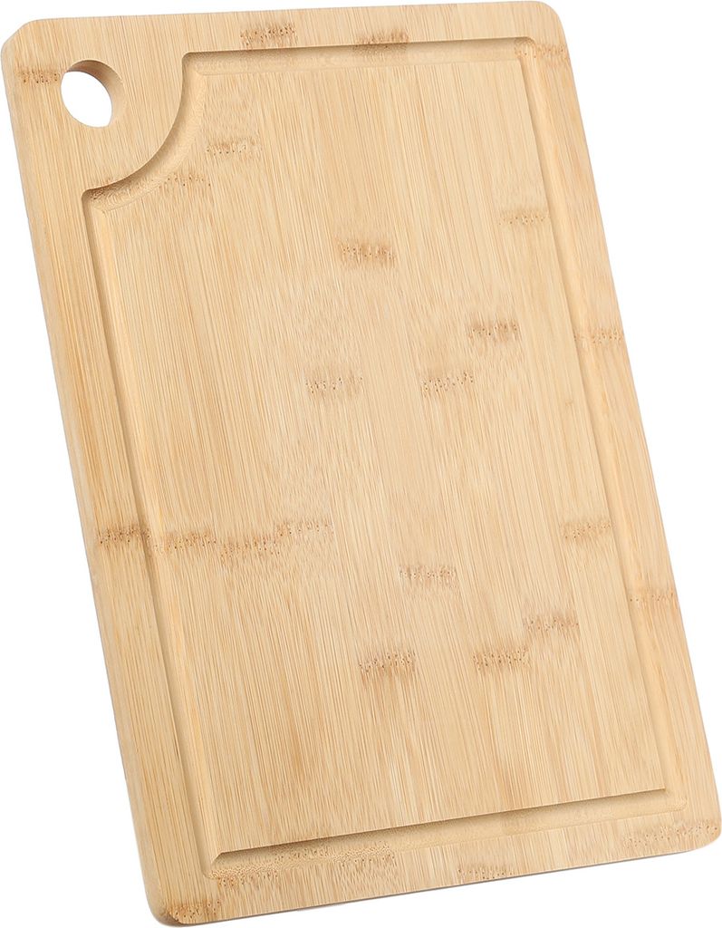 Schneidebrett mit Saftrille und Eckloch - Tranchierbrett - Bambus - 33 x 23 x 1,5cm - natur