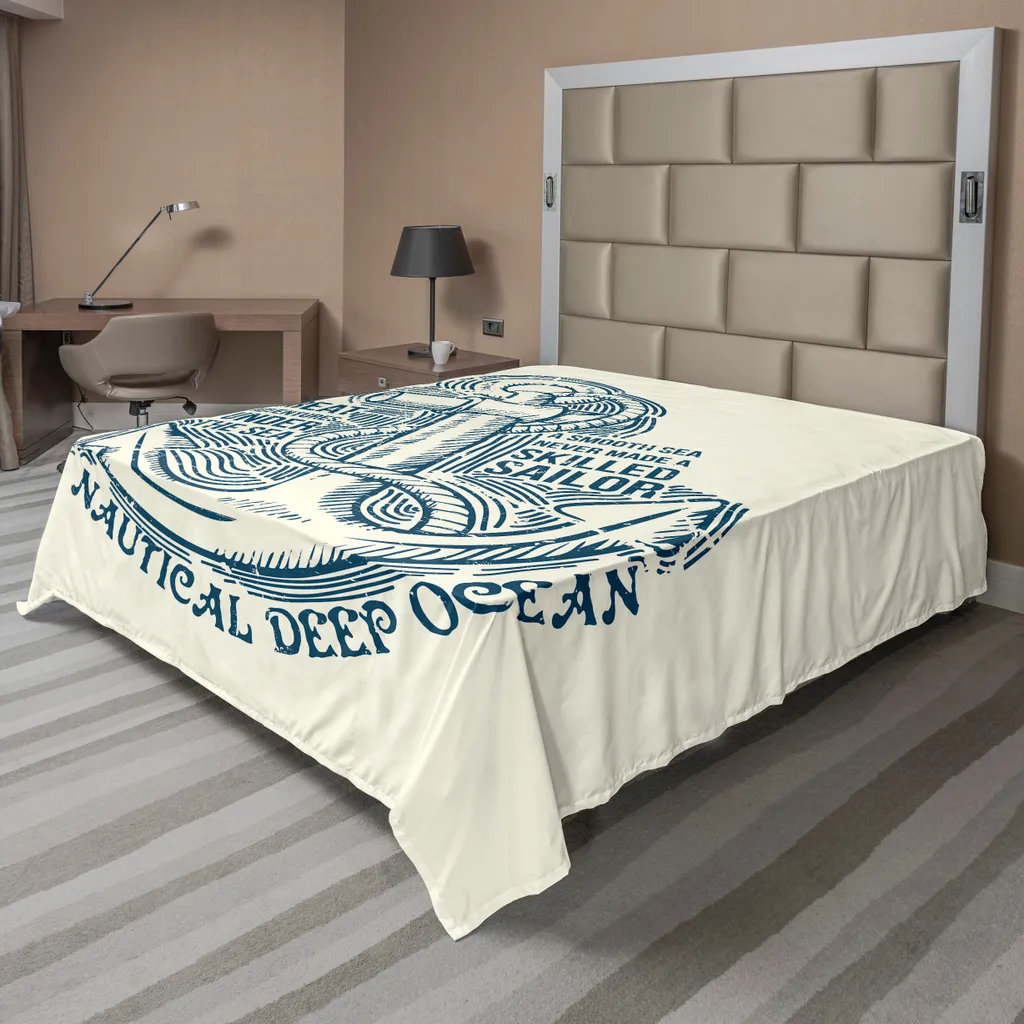 Drap de lit doux anti-plis motif ancre nautique 244x205 cm bleu