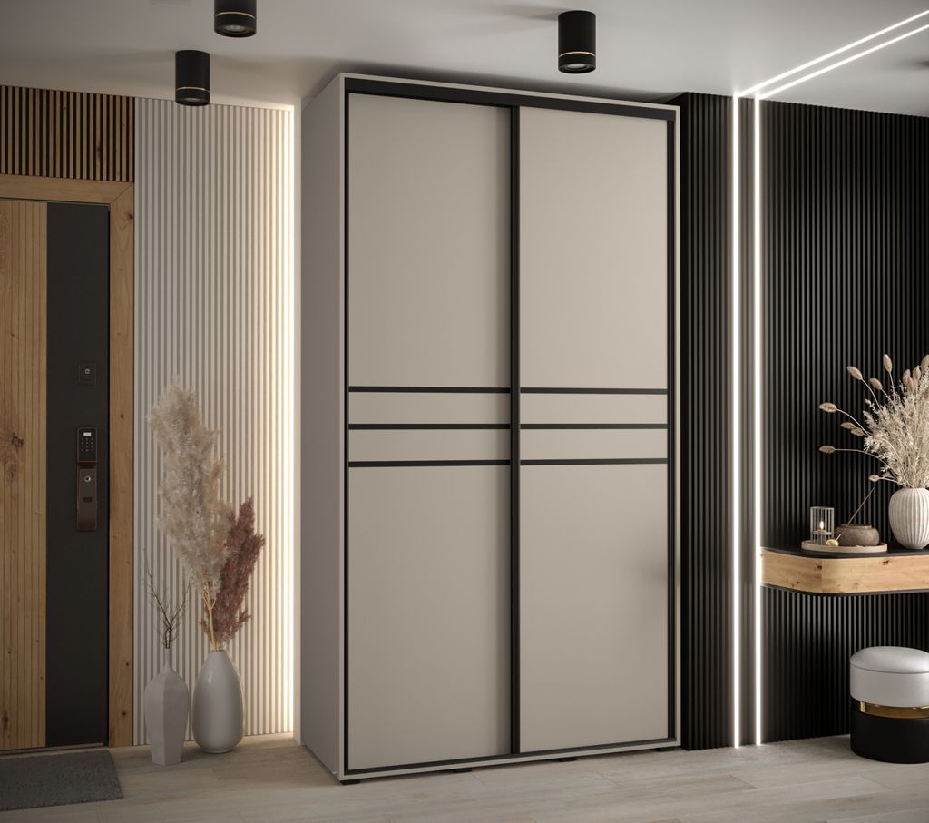 Kleiderschrank INDIRA 10 - 130/60 cm, Kaschmir / Schwarz