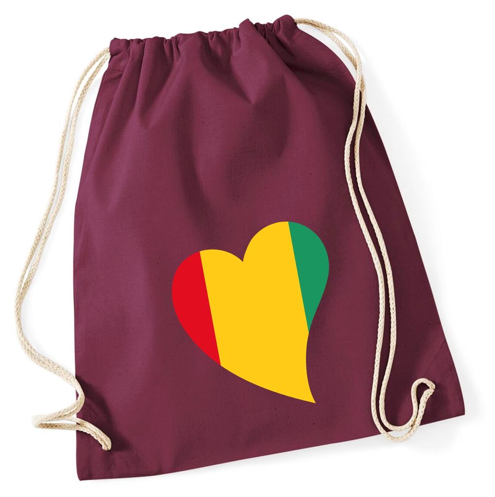 Huuraa Turnbeutel Guinea Flagge Herz 12 Liter Burgundy Baumwolle Rucksack Geschenkidee