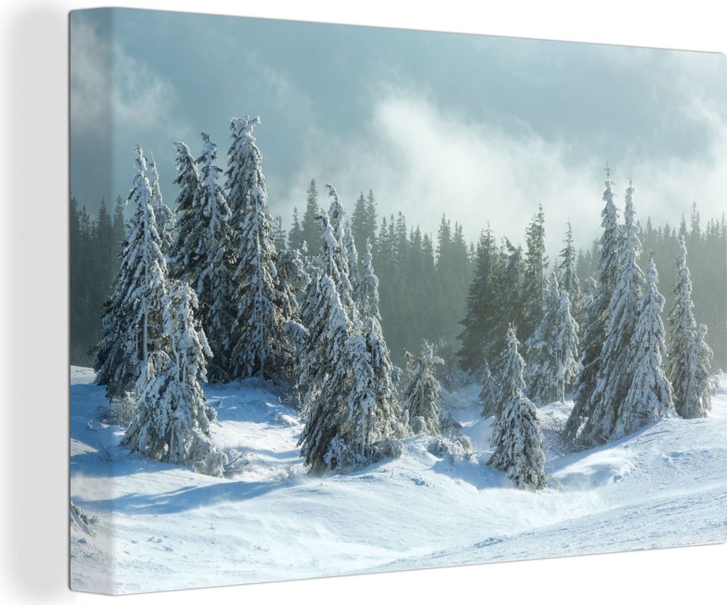 OneMillionCanvasses - Leinwandbilder - 140x90 cm, Wald - Schnee - Winter, Wandbilder Kunstdruck Wanddekoration - Foto auf Leinwand - Gemälde auf...