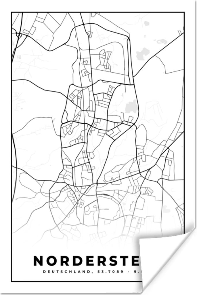 MuchoWow Poster Norderstedt - Karte - Stadtplan 20x30 cm - Papierdruck