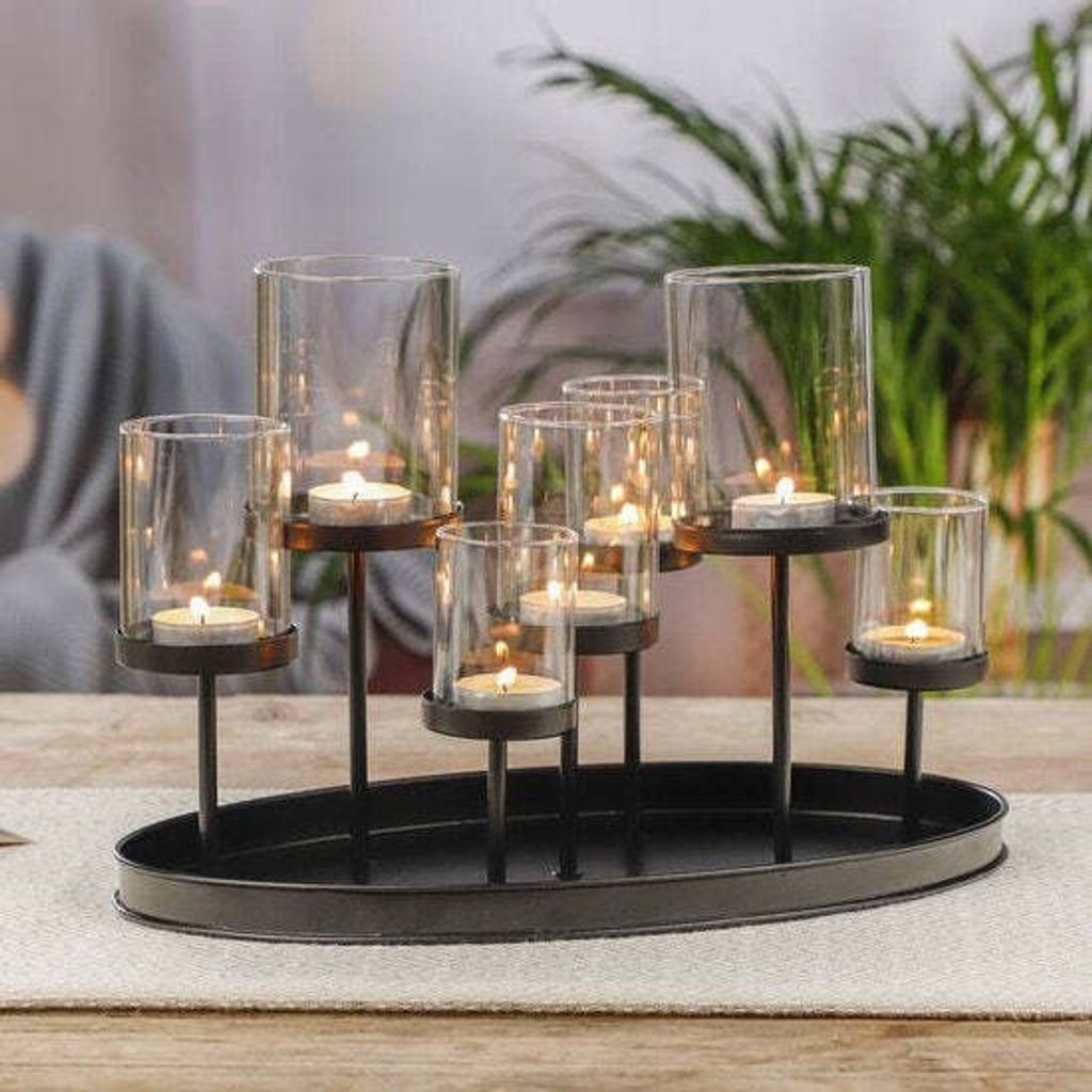 HI Kerzenhalter Metall 34,5x20x23cm mit Glas für 7 Kerzen Produktbild 6