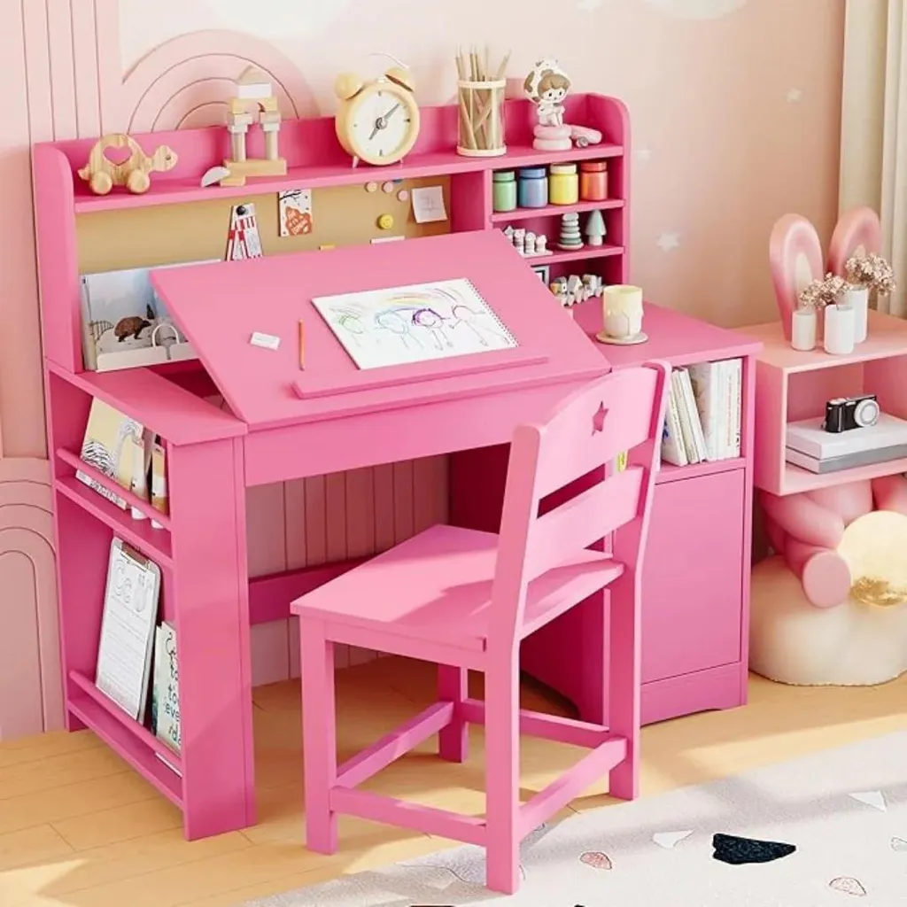 Bureau d'écolier pour enfant avec chaise - Coin étude et dessin métal