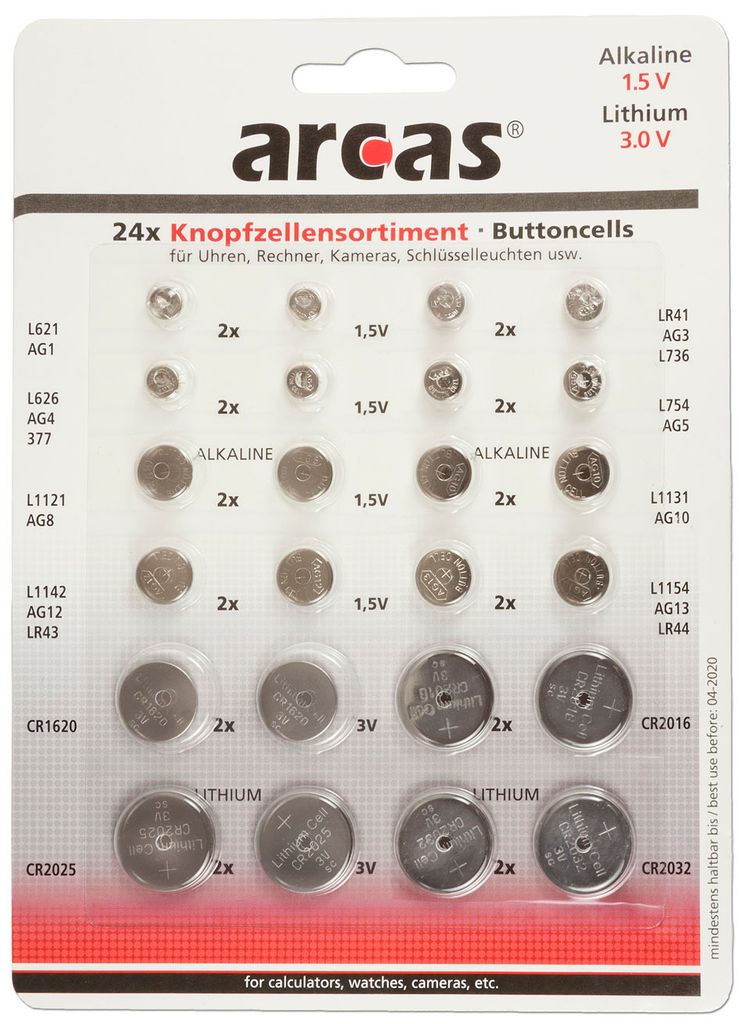 Assortimento di pile a bottone ChiliTec 24 pezzi 8 diversi. Immagine del prodotto 
