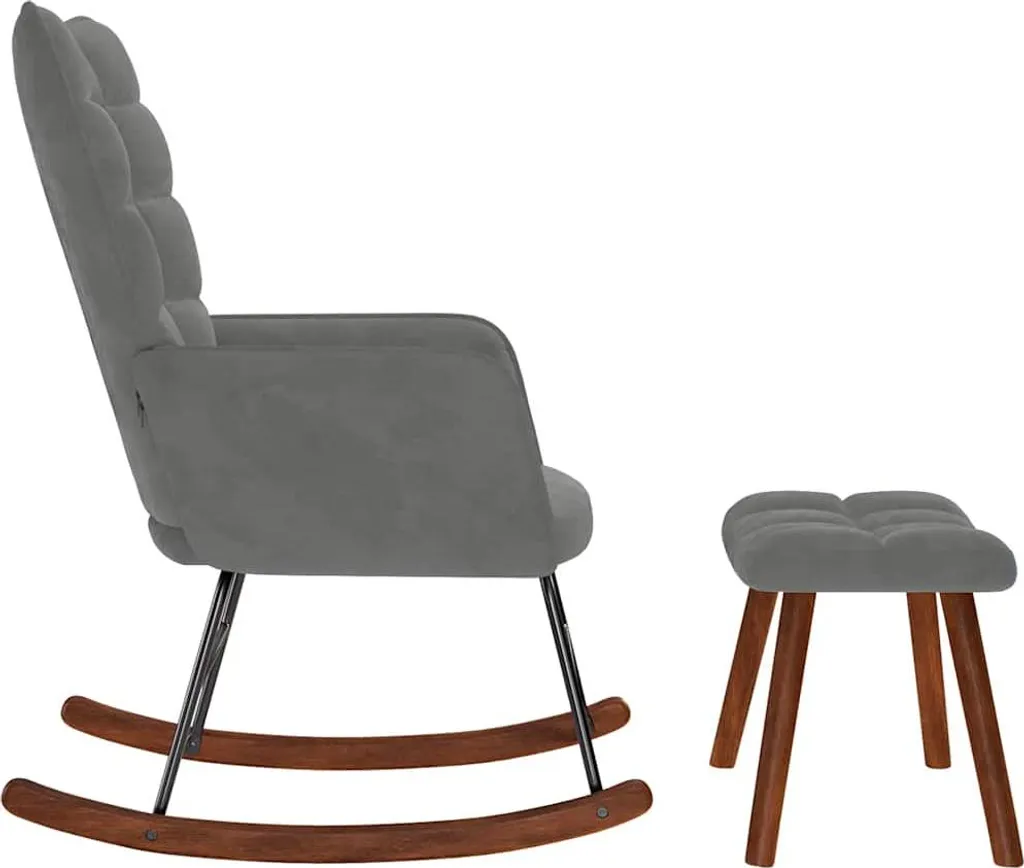 vidaXL Sedia a dondolo con sgabello in velluto grigio scuro - 5