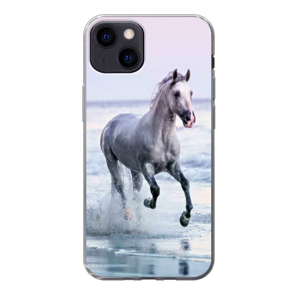 MuchoWow Handyhülle Schutzhülle Hülle für iPhone 13 Pferd - Meer - Pastell Silikon Softcase Handy Hülle - Karteninhaber