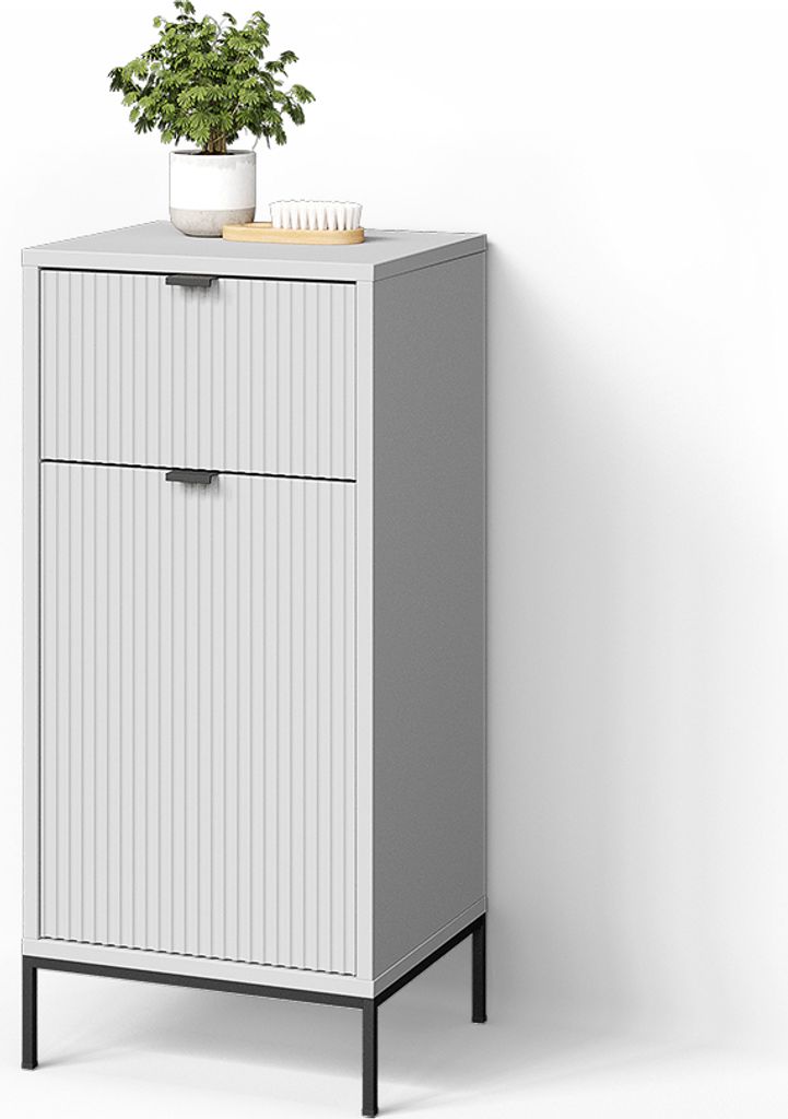 Badschrank Livinity ATERNO Weiß 40 x 87 cm mit Tür und Schublade, Model 52991