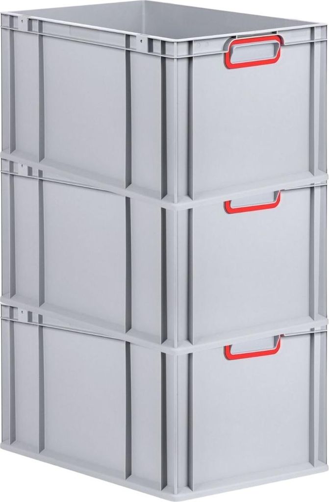 SuperSparSet 3x Eurobox NextGen Color | HxBxT 32x40x60cm | 65 Liter | Griffe rot geschlossen | Verstärkter Boden | Eurobehälter, Transportbox, Tr...