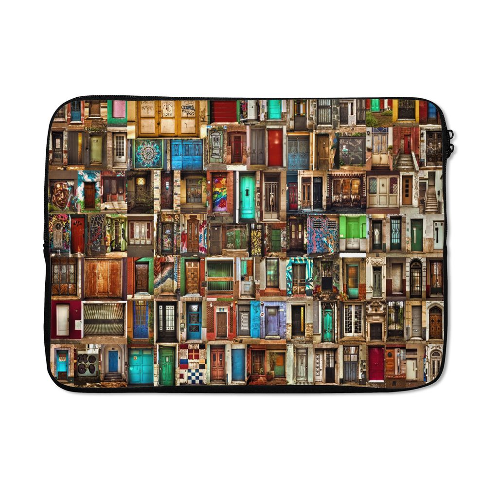 MuchoWow Laptop Hülle 14 ZollTüren - Bunt - Collage - Architektur Laptoptasche - Laptoptasche - Stoßsicher - Schutzhaube