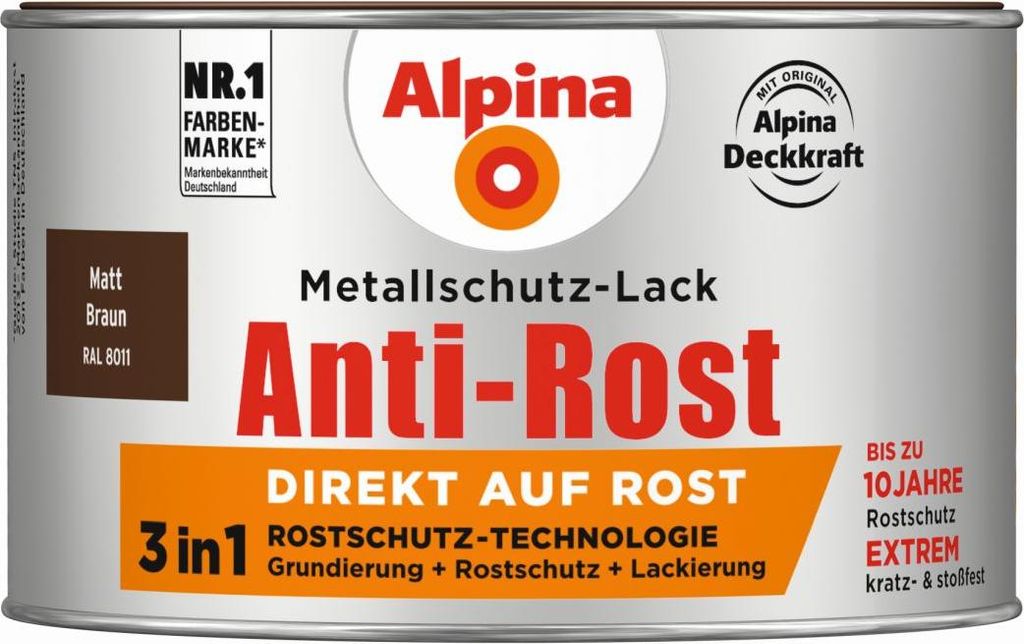 Alpina Metallschutzlack Anti-Rost Braun 300 ml matt Produktbild 