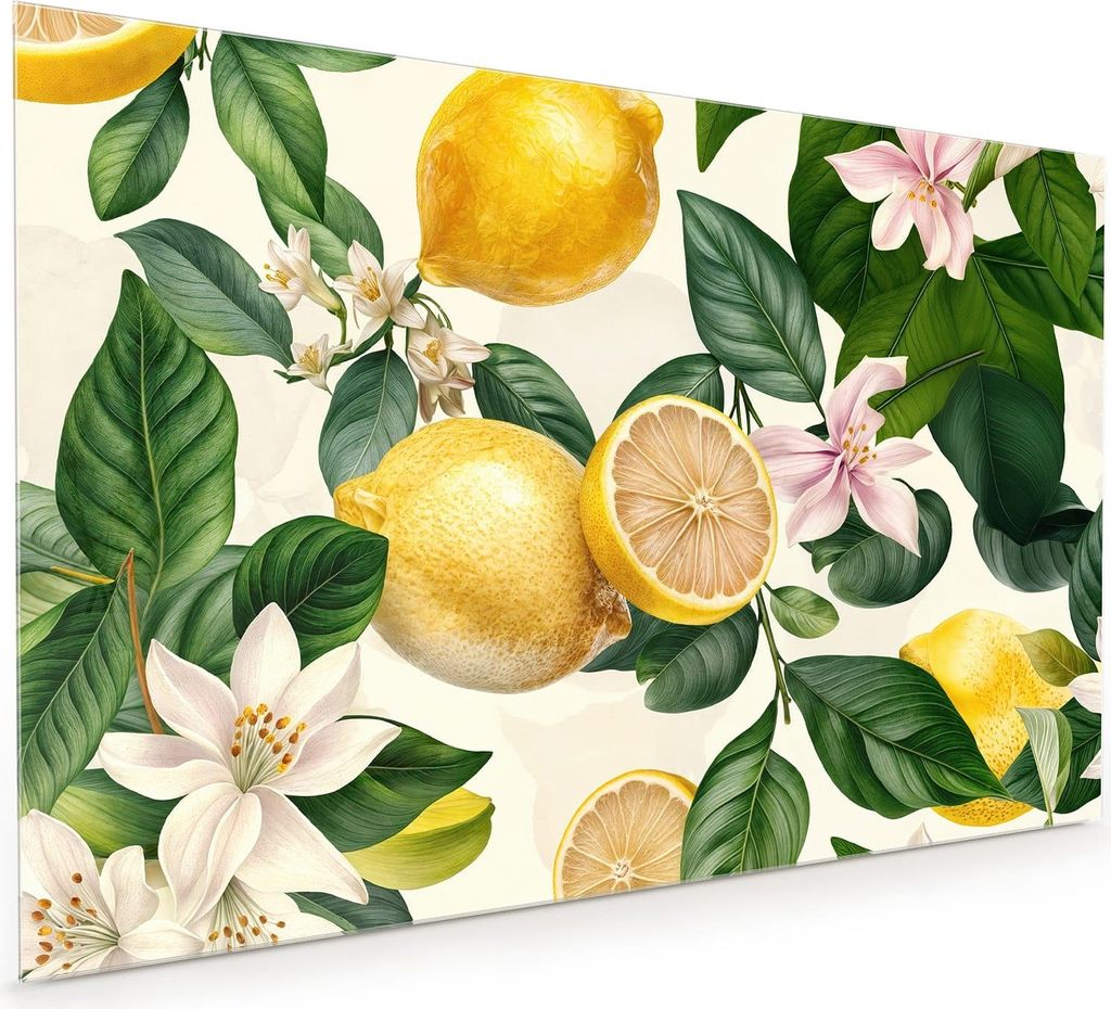 Küchenrückwand Spritzschutz Glas mit Motiv Zitronenblumen 40 x 40 cm