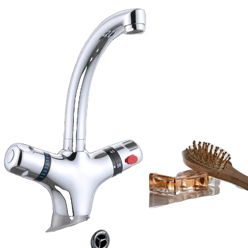 Robinet de lavabo anti-brûlure thermostatique en laiton massif noir