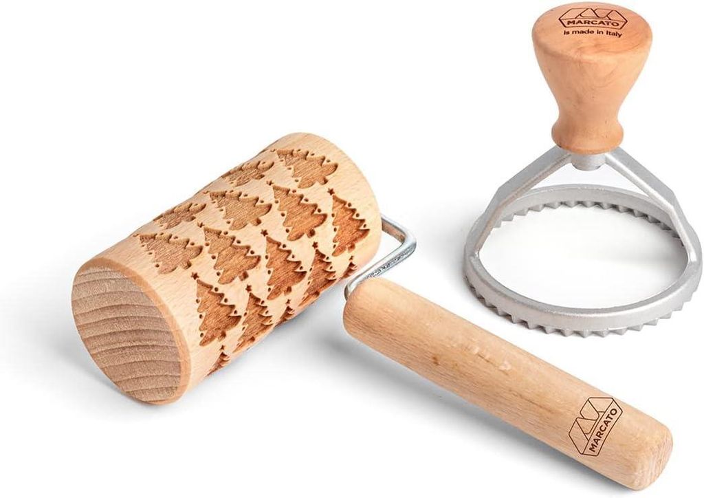 Marcato Weihnachten Cookies - grün, Nudelholz mit Weichnachtsbäumen,