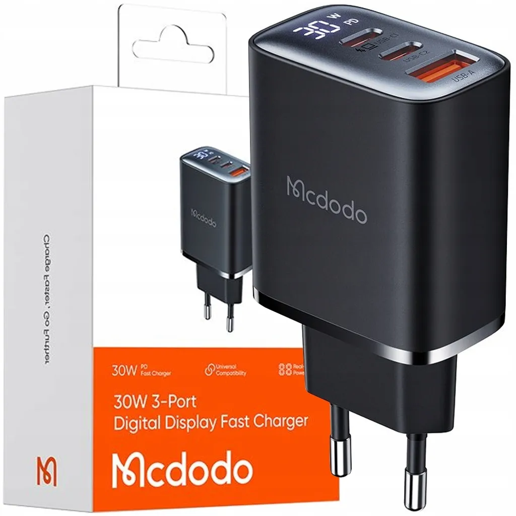Mcdodo Caricatore iPhone 30W LED: 2x USB-C + 1x USB per Auto