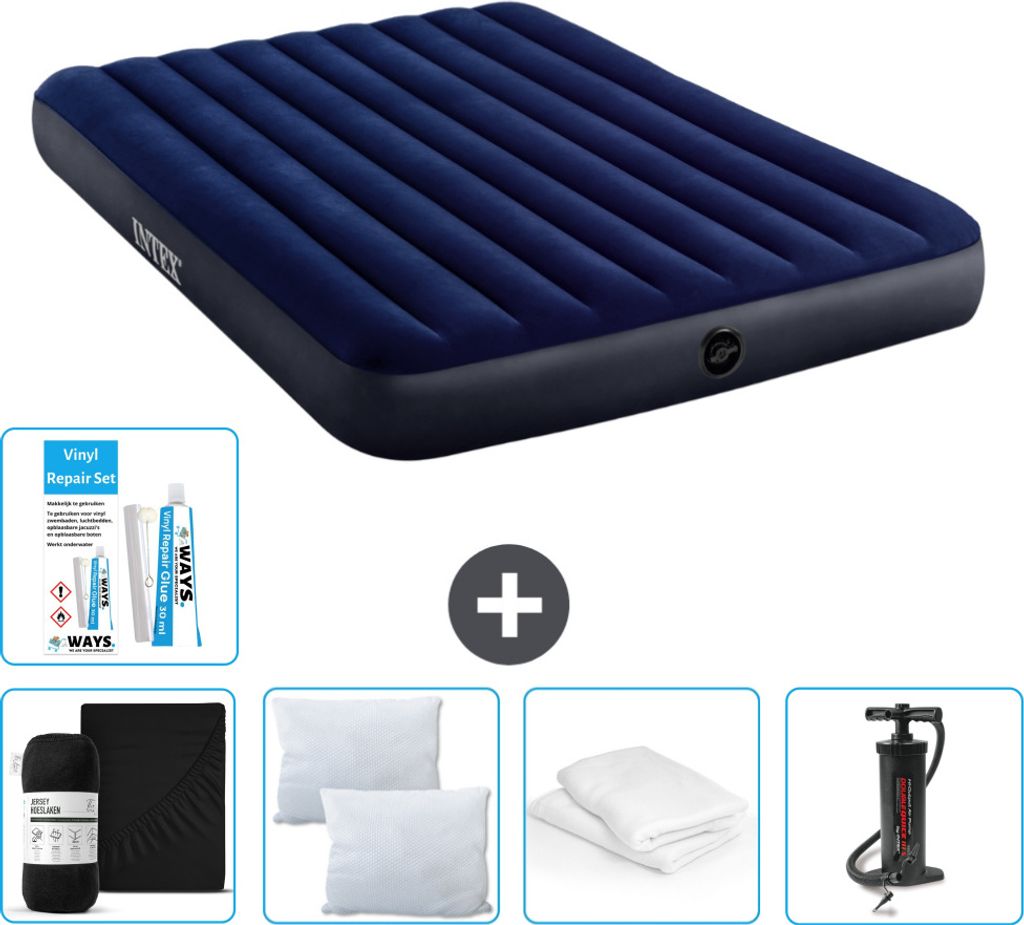 Intex Luftbett – 2 Personen – 152 x 203 x 25 cm – Blau – im Lieferumfang enthalten Spannbettuch - Küssen - Pumpe - Reperaturset en Kissens...