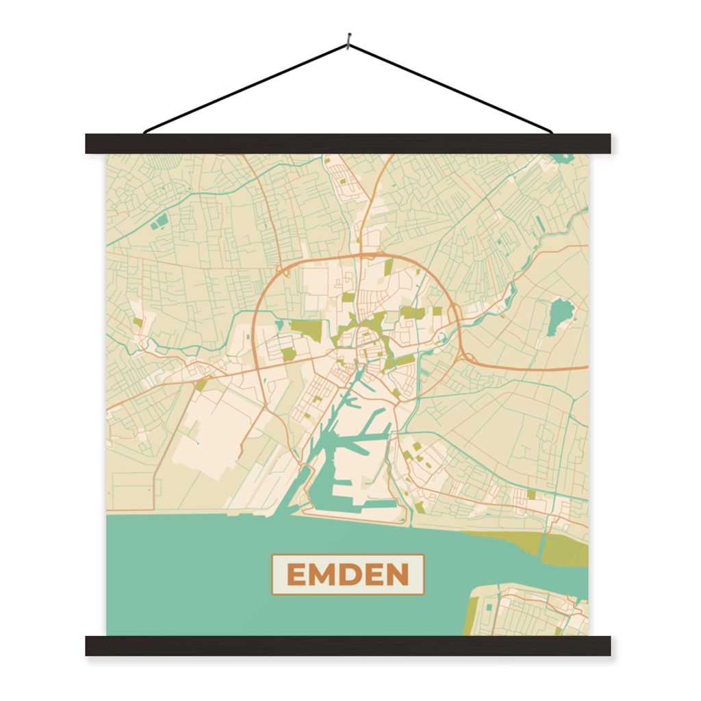 MuchoWow Textilposter Karte - Karte - Stadtplan - Emden - Vintage 90x90 cm mit schwarzem Rahmen - Magnetisches