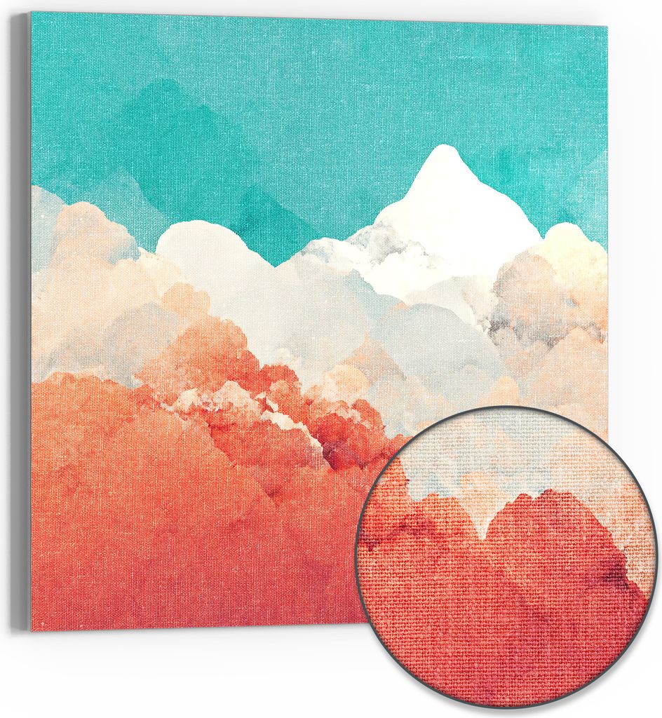 DEQORI Hybrid Leinwand Bild 50x50 cm 'Malerische Bergträume' Wandbild Glas flach modern