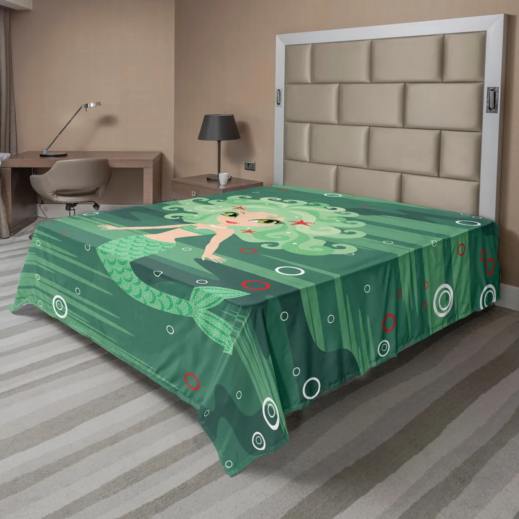 Drap de Dessus Décoratif Thème Marin pour Grande Literie Vert 266x260