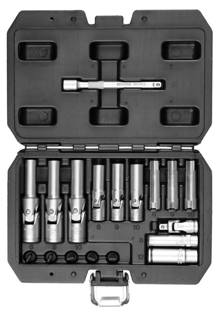 YATO Glühkerzenschlüssel Set 18‐tlg | CrV Werkzeug‐Satz mit Gelenk 1/4' & 3/8' | Glühkerzen Montage & Demontage | Auto KFZ Werkstatt