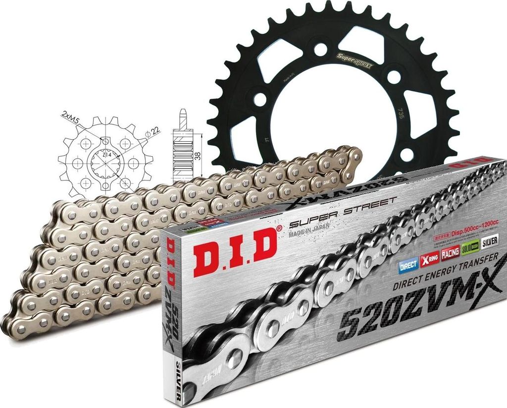Kit Stahl passend für DUCATI 900 Monster i.e. 00-02 15-38-100 DID520ZVM-X(S&S) Niet