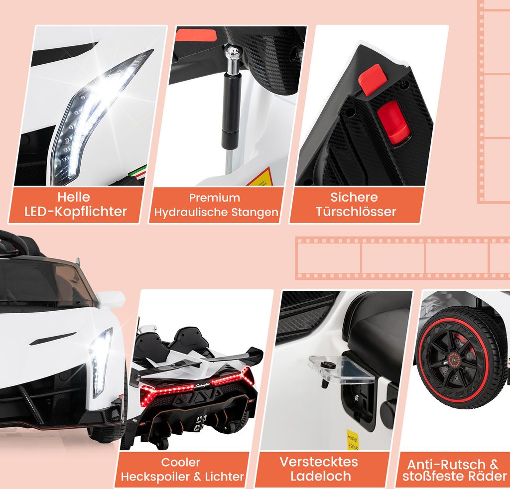 Elektryczny samochód dla dzieci COSTWAY Lamborghini, pojazd Zdjęcie produktu 4