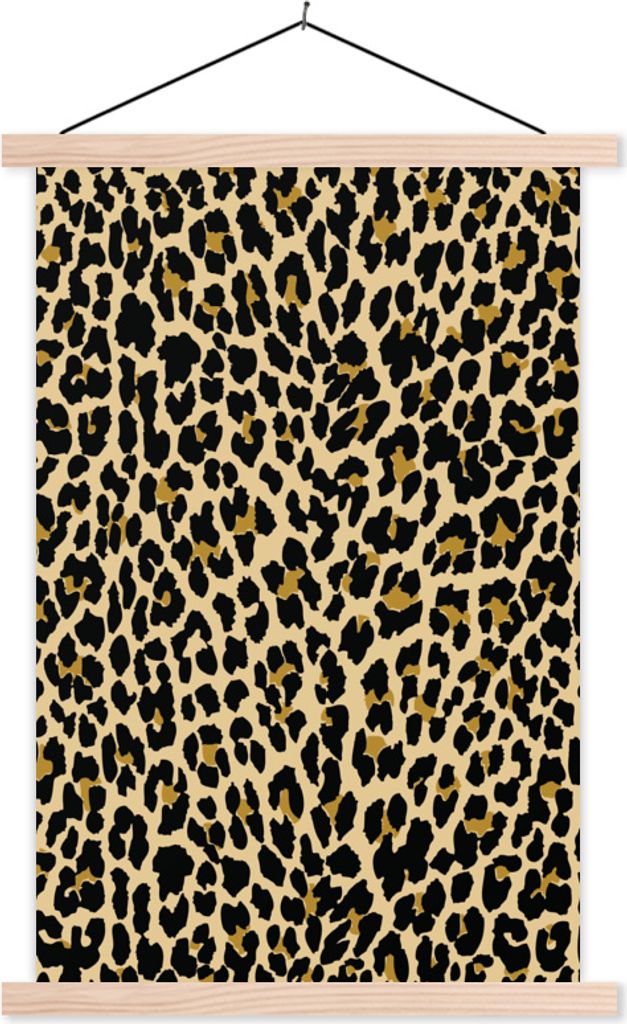 MuchoWow Textilposter Leopard - Mantel - Schnittmuster 120x180 cm mit holzfarbenen Rahmen - Textil-Plakat