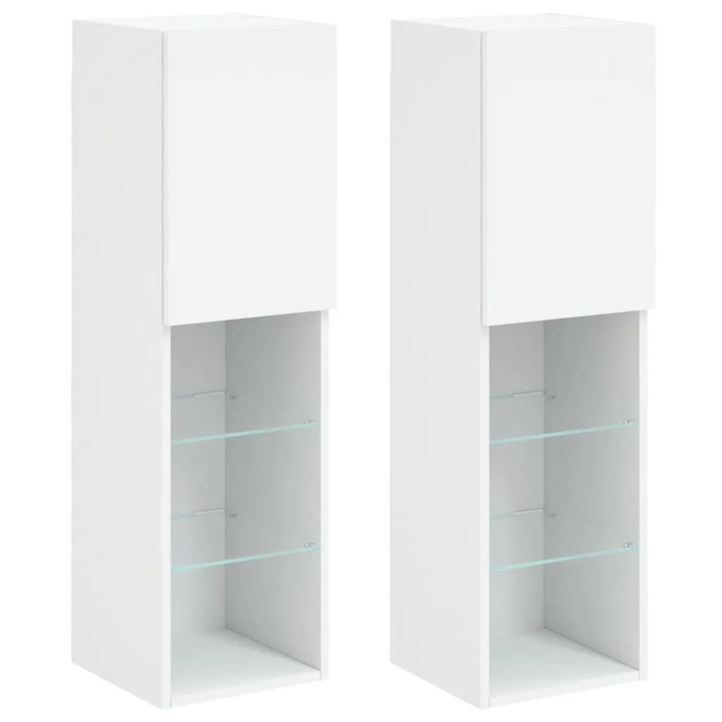 Meuble TV Mural Blanc pour Petit Salon - Pack 2 Unités LED 102x30,5 cm
