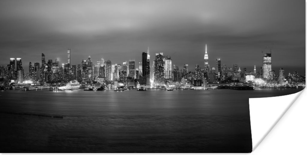 MuchoWow Poster Panorama der New Yorker Skyline - schwarz und weiß 160x80 cm - Foto Poster